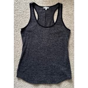 CAbi Racer "Glee" Back Tank Marled Heathered Knit Sweater Black W/ Gray Small